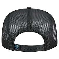 Casquette de golf ajustable noire rétro en satin avec inscription Miami Marlins de New Era pour homme