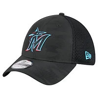 Casquette New Era 39THIRTY Flex noire à motif camouflage subtil des Miami Marlins pour homme