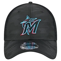 Casquette New Era 39THIRTY Flex noire à motif camouflage subtil des Miami Marlins pour homme