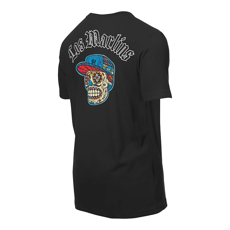 T-shirt noir New Era pour homme avec motif Sugar Skulls des Miami Marlins