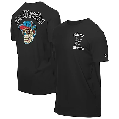 T-shirt noir New Era pour homme avec motif Sugar Skulls des Miami Marlins