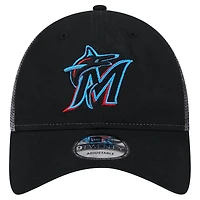 Casquette réglable noire Miami Marlins Team Slick Trucker 9TWENTY New Era pour hommes
