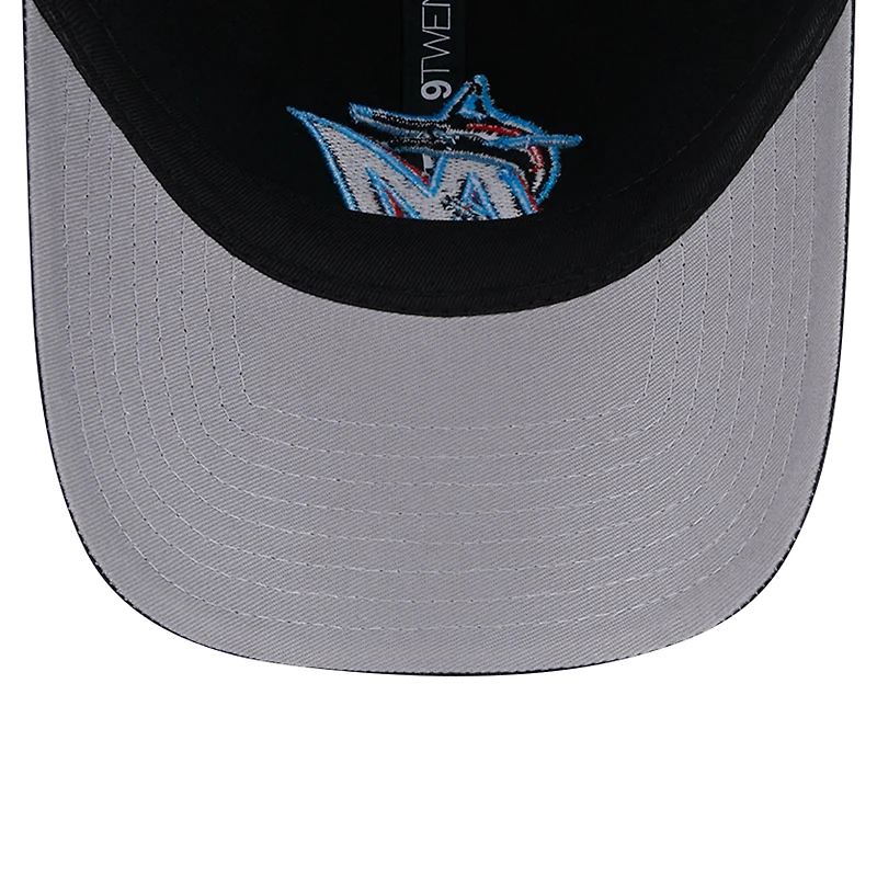 Casquette réglable noire Miami Marlins Team Slick Trucker 9TWENTY New Era pour hommes