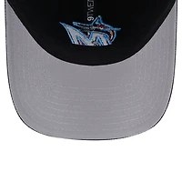 Casquette réglable noire Miami Marlins Team Slick Trucker 9TWENTY New Era pour hommes