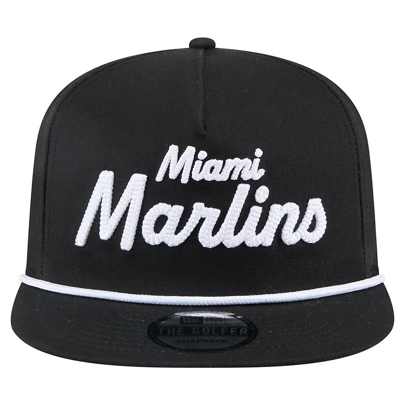 Casquette de golf à visière snapback noire Miami Marlins pour homme New Era