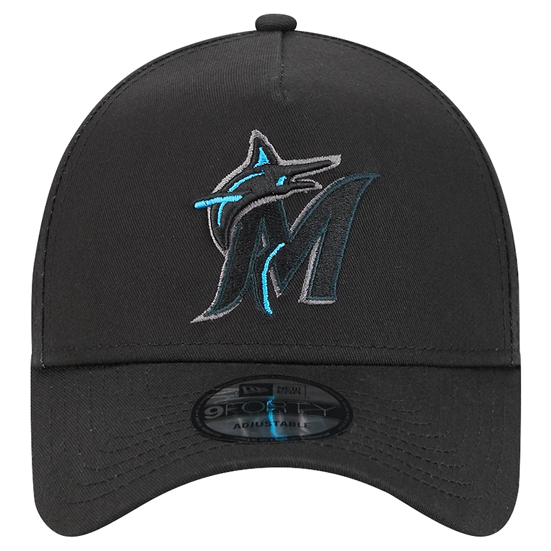 Casquette réglable tonale Pop 9FORTY A-Frame Miami Marlins New Era noire pour hommes