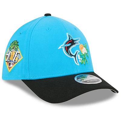 Casquette New Era Flex bleue et noire Miami Marlins 2026 Spring Training M-Crown 39THIRTY pour homme
