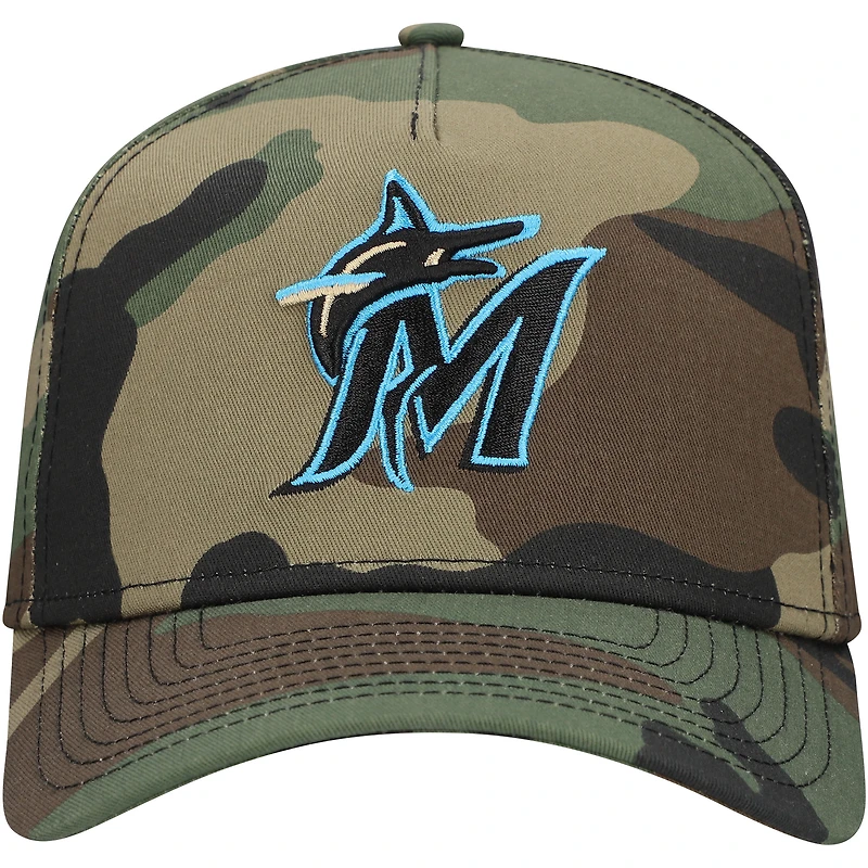 Men's New Era Camo Miami Marlins Woodland Team Pop 9FORTY A-Frame Adjustable Hat