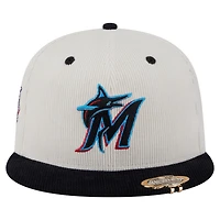 Casquette ajustée 59FIFTY en velours côtelé bicolore crème/noir pour homme des Miami Marlins de New Era