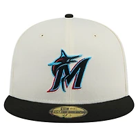 Casquette ajustée Chrome 59FIFTY Miami Marlins de New Era pour homme, couleur crème
