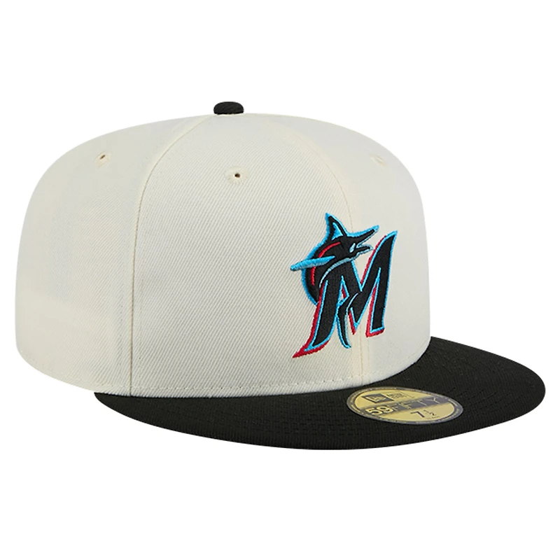Casquette ajustée Chrome 59FIFTY Miami Marlins de New Era pour homme, couleur crème