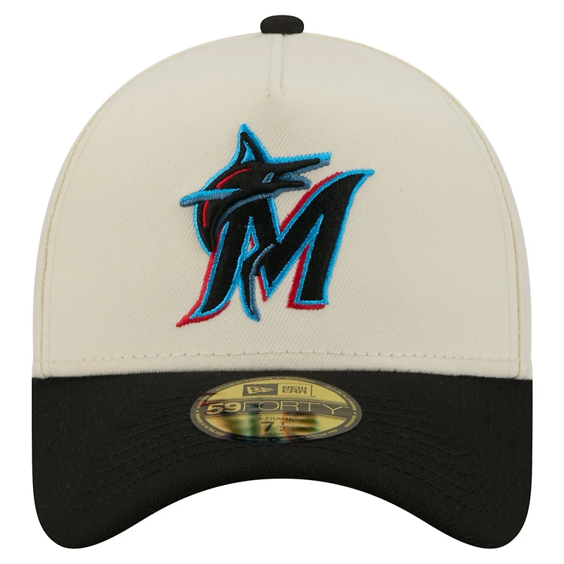 Men's New Era Cream Miami Marlins Chrome A-Frame 59FORTY Fitted Hat