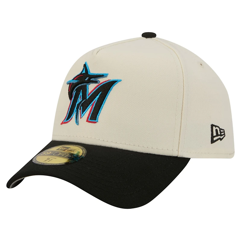 Casquette ajustée New Era 59FORTY crème Miami Marlins Chrome A-Frame pour homme