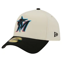 Casquette ajustée New Era 59FORTY crème Miami Marlins Chrome A-Frame pour homme