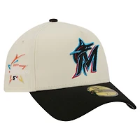 Casquette ajustée New Era 59FORTY crème Miami Marlins Chrome A-Frame pour homme