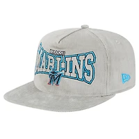 Casquette de golf à visière snapback en velours côtelé Miami Marlins grise New Era pour homme