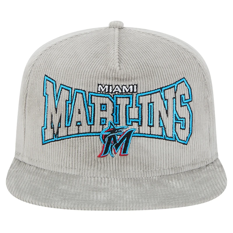Men's New Era Gray Miami Marlins Corduroy Golfer Snapback Hat
