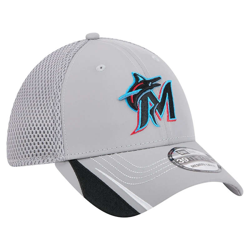 Men's New Era Gray Miami Marlins Linear 39THIRTY Flex Hat
