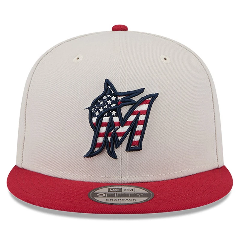 Men's New Era  Khaki/Red Miami Marlins 2024 Fourth of July 9FIFTY Snapback Hat
