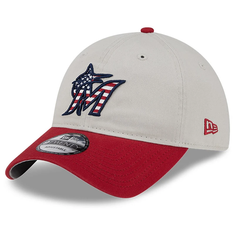 Men's New Era  Khaki/Red Miami Marlins 2024 Fourth of July 9TWENTY Adjustable Hat
