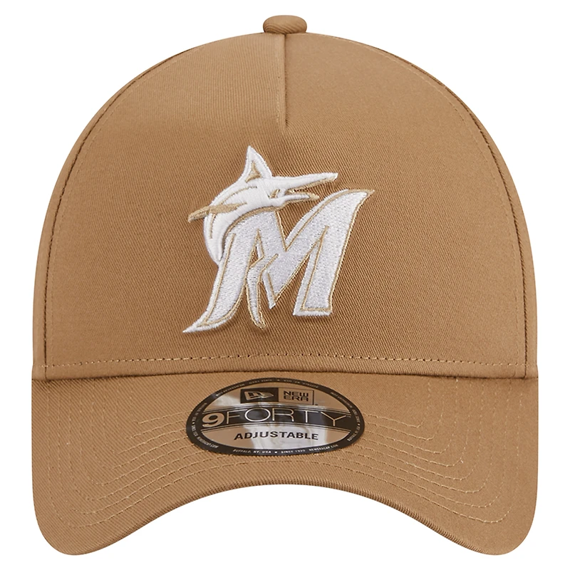 Casquette réglable kaki Miami Marlins A-Frame 9FORTY New Era pour hommes
