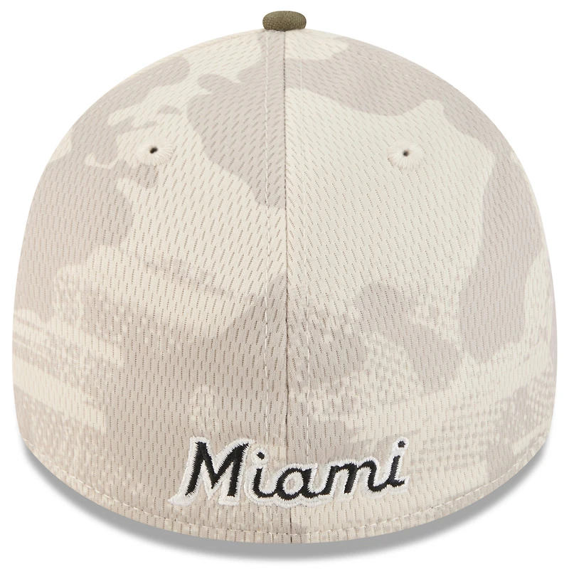 Men's New Era Light Beige/Olive Miami Marlins 2025 Armed Forces Day 39THIRTY Flex Hat