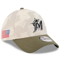 Men's New Era Light Beige/Olive Miami Marlins 2025 Armed Forces Day 39THIRTY Flex Hat
