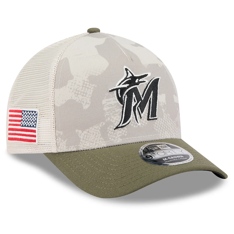 Men's New Era Light Beige/Olive Miami Marlins 2025 Armed Forces Day 9FORTY M-Crown A-Frame Adjustable Hat
