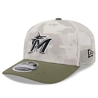 Men's New Era Light Beige/Olive Miami Marlins 2025 Armed Forces Day 9SEVENTY Stretch-Snap Hat