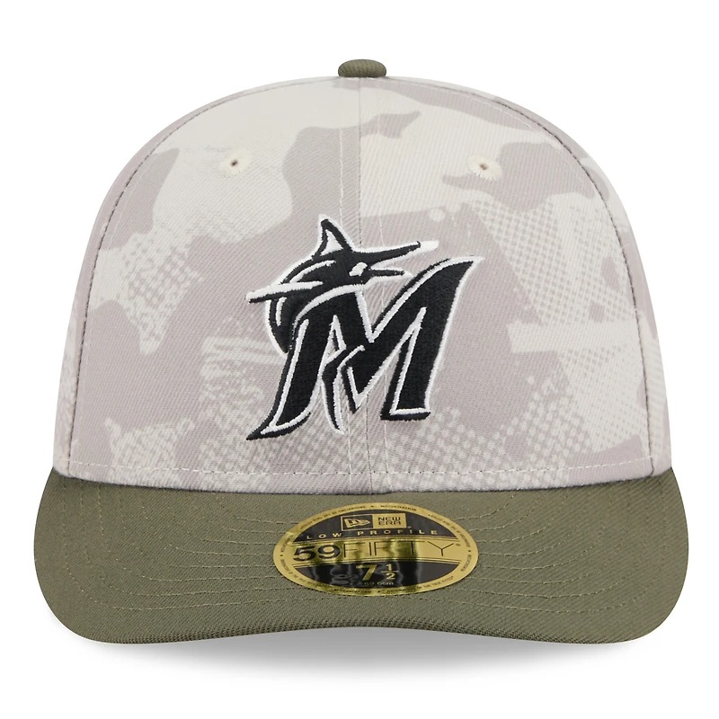 Men's New Era Light Beige/Olive Miami Marlins 2025 Armed Forces Day Low Profile 59FIFTY Fitted Hat
