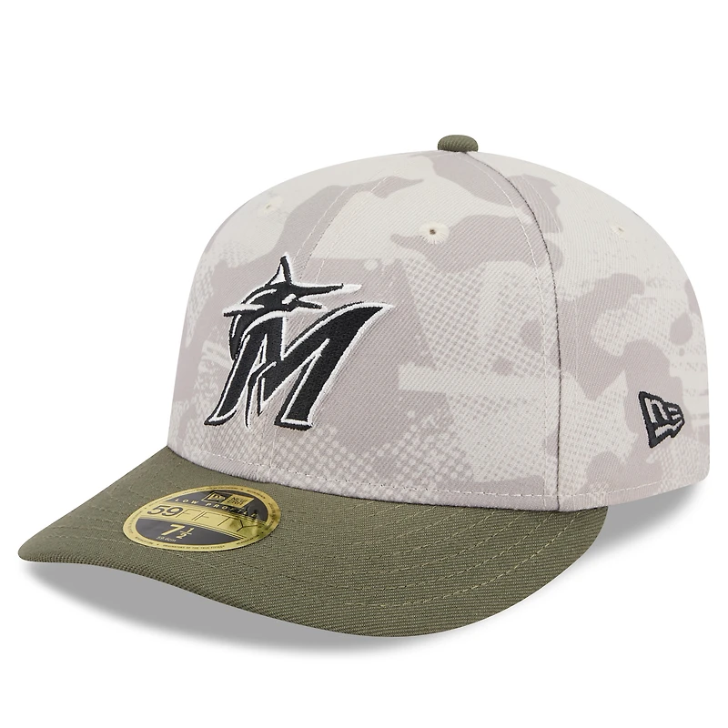 Men's New Era Light Beige/Olive Miami Marlins 2025 Armed Forces Day Low Profile 59FIFTY Fitted Hat