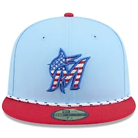 Men's New Era Light Blue/Red Miami Marlins 2025 Fourth of July 59FIFTY Fitted Hat