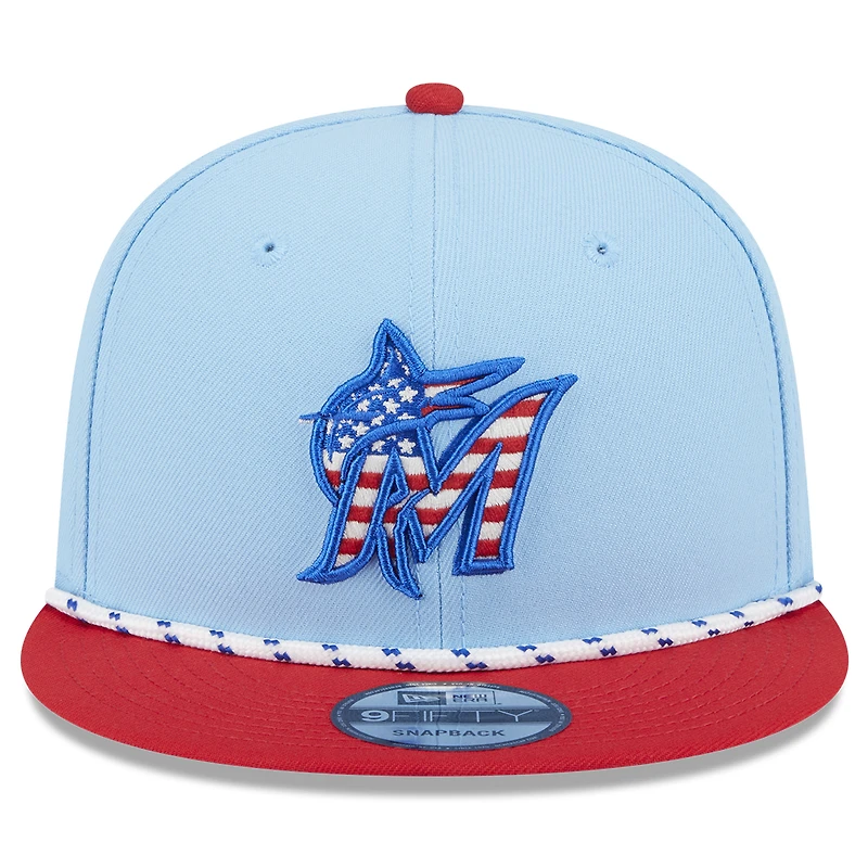 Casquette snapback 9FIFTY bleu clair/rouge Miami Marlins 2025 pour homme New Era