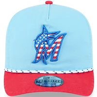 Men's New Era Light Blue/Red Miami Marlins 2025 Fourth of July Golfer Snapback Hat