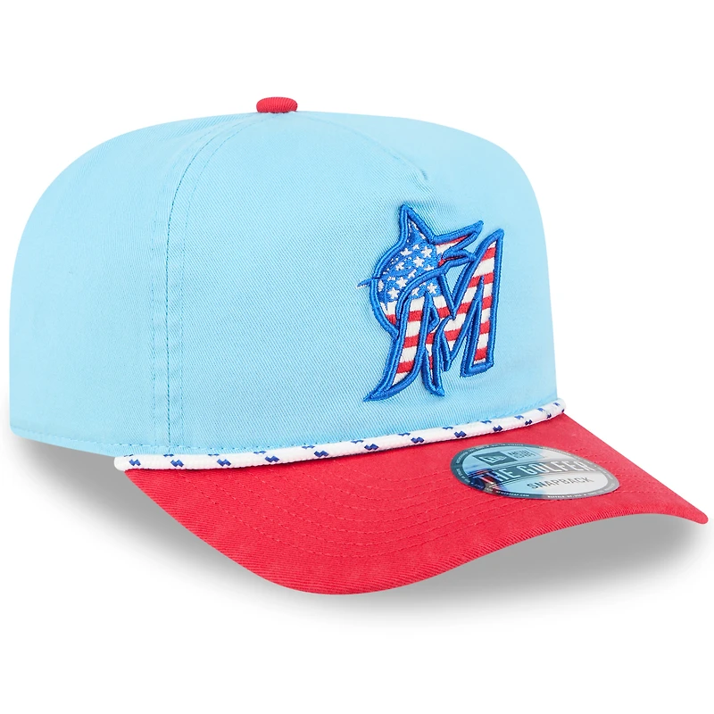 Casquette snapback golfeur New Era bleu clair/rouge Miami Marlins 2025 pour homme