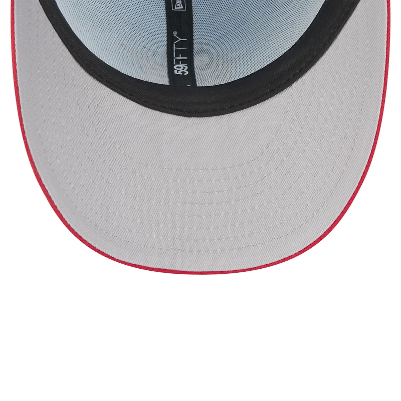 Casquette ajustée 59FIFTY bleu clair/rouge Miami Marlins 2025 pour homme, modèle 4 juillet, à profil bas
