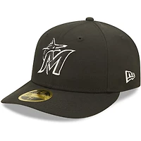 Casquette ajustée 59FIFTY Low Profile des Marlins de Miami New Era pour homme, noir et blanc