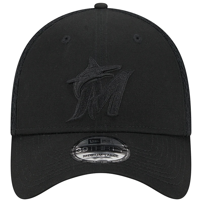 Casquette flexible 39THIRTY Neo Mesh noir sur Miami Marlins New Era pour hommes