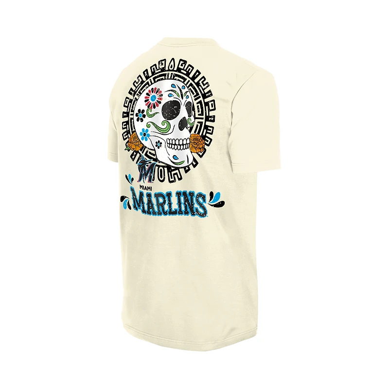 T-shirt naturel New Era Miami Marlins Dia de los Muertos Sugar Skull pour hommes