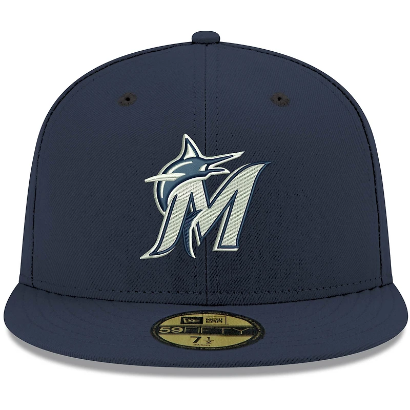 Men's New Era Navy Miami Marlins White Logo 59FIFTY Fitted Hat