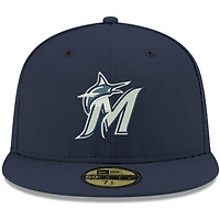 Men's New Era Navy Miami Marlins White Logo 59FIFTY Fitted Hat