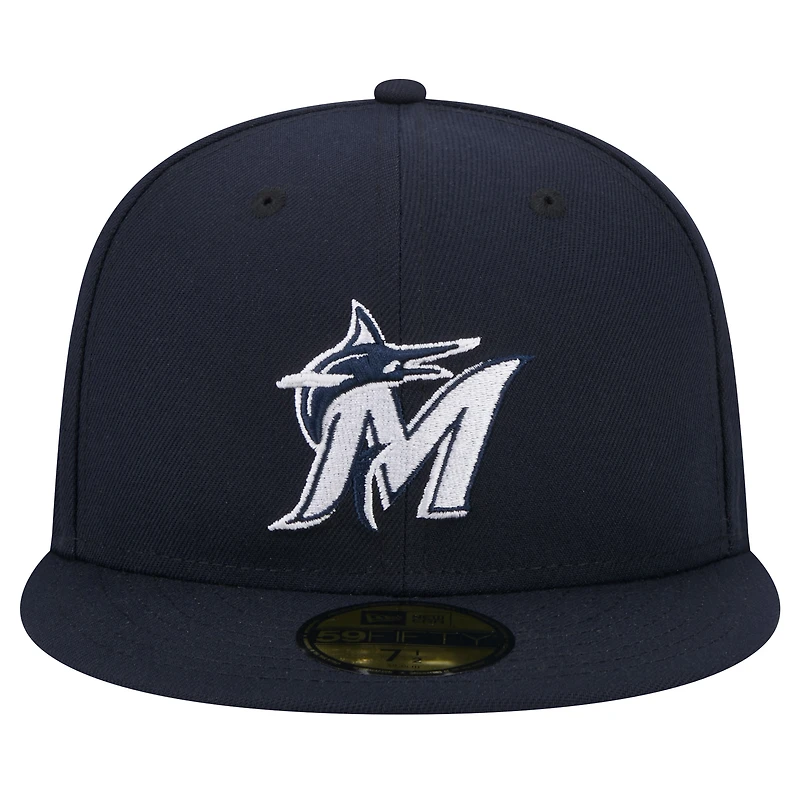 Casquette ajustée 59FIFTY New Era pour hommes, bleu marine, Miami Marlins, logo blanc