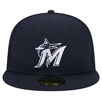 Casquette ajustée 59FIFTY New Era pour hommes, bleu marine, Miami Marlins, logo blanc