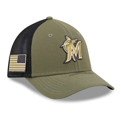 Casquette New Era Olive Miami Marlins 2026 Journée des Forces armées 39THIRTY M-Crown Flex