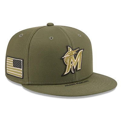 Casquette ajustée New Era 59FIFTY pour homme, couleur olive, Miami Marlins, édition spéciale 2026 Journée des forces armées