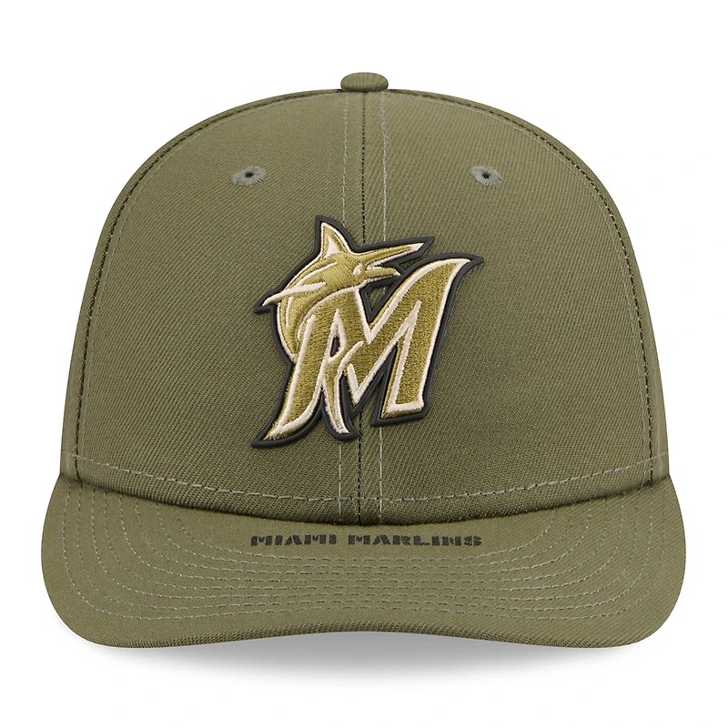 Casquette ajustée New Era 59FIFTY pour homme, couleur olive, Miami Marlins, édition spéciale 2026 Journée des forces armées.