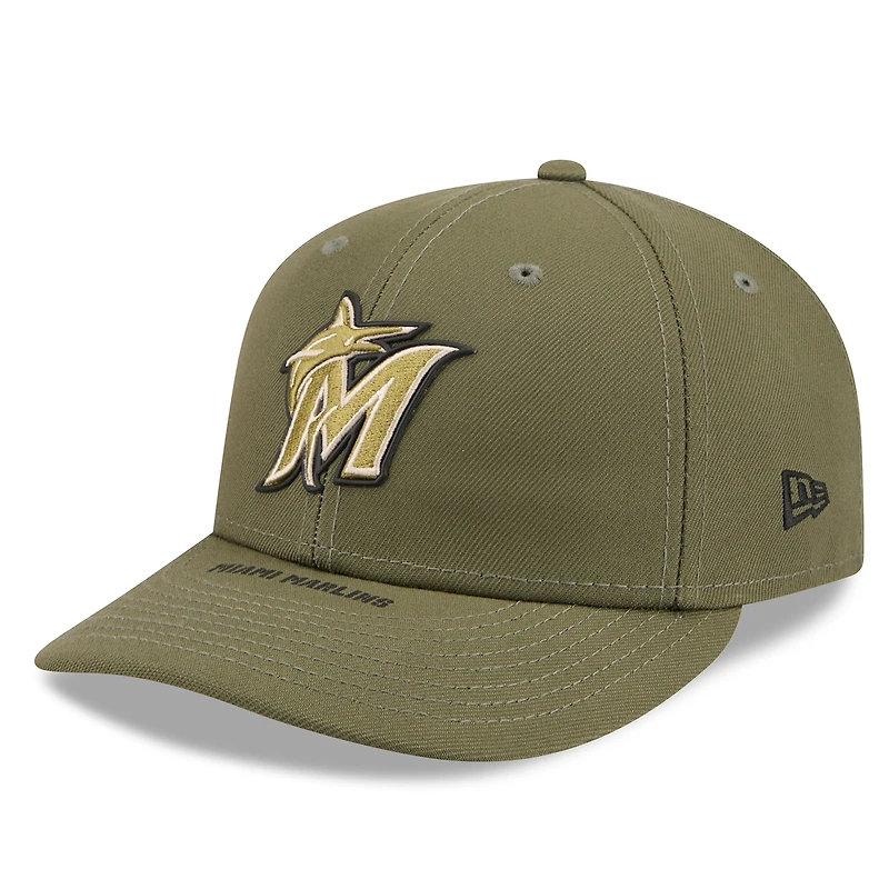 Casquette ajustée New Era 59FIFTY pour homme, couleur olive, Miami Marlins, édition spéciale 2026 Journée des forces armées.