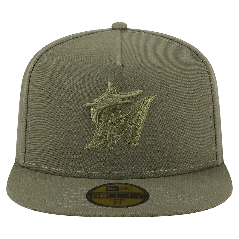 Casquette ajustée A-Frame 59FIFTY olive Miami Marlins pour homme New Era