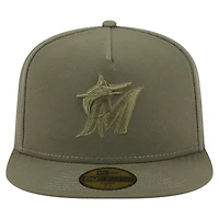 Casquette ajustée A-Frame 59FIFTY olive Miami Marlins pour homme New Era