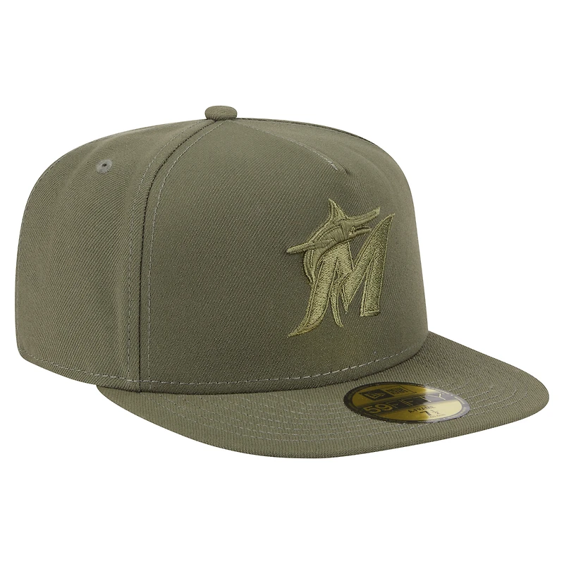 Men's New Era Olive Miami Marlins Color Pack A-Frame 59FIFTY Fitted Hat